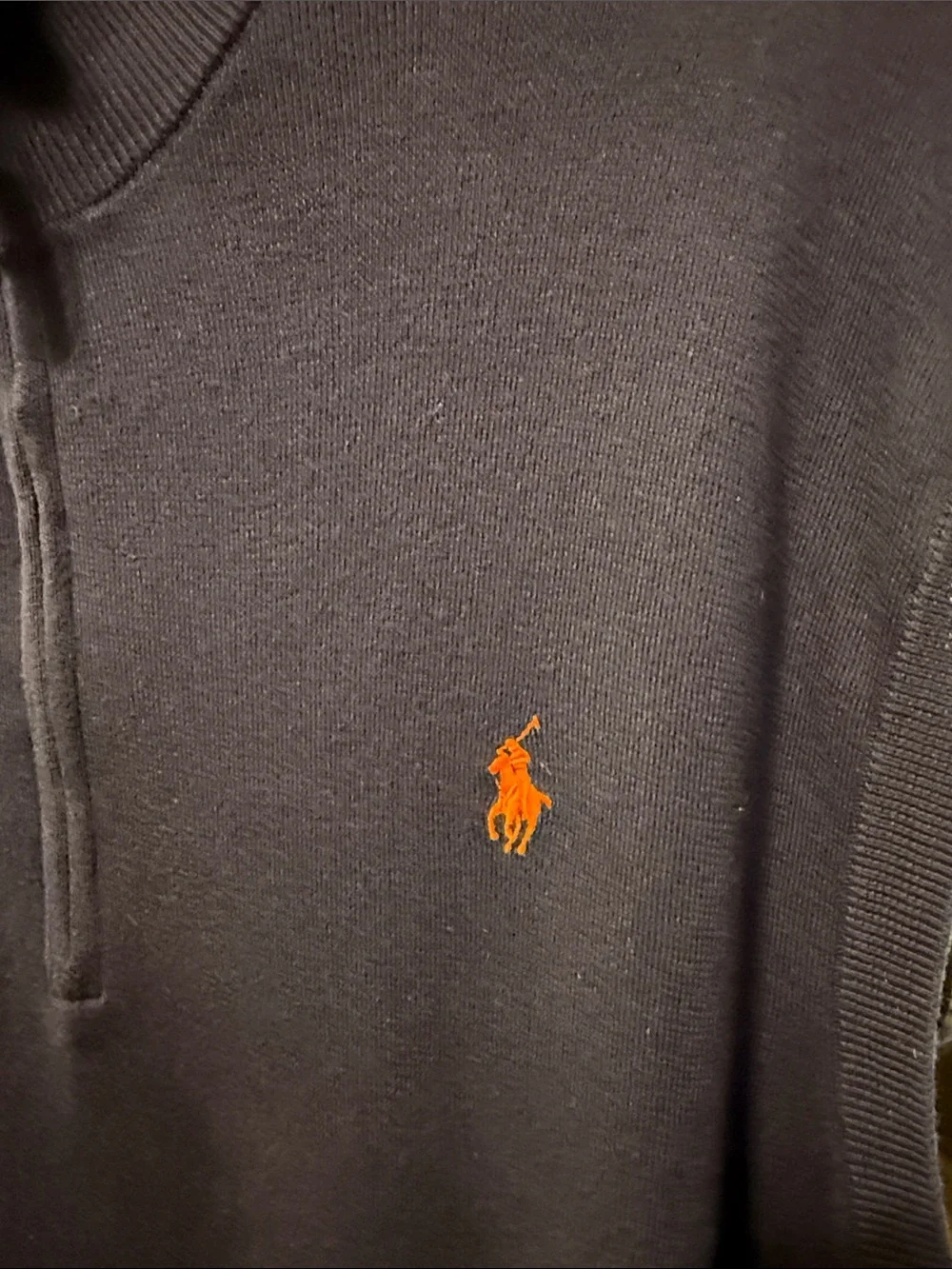 Polo by Ralph Lauren Navy Zip Mock-Neck Sweater Vest with Orange Pony